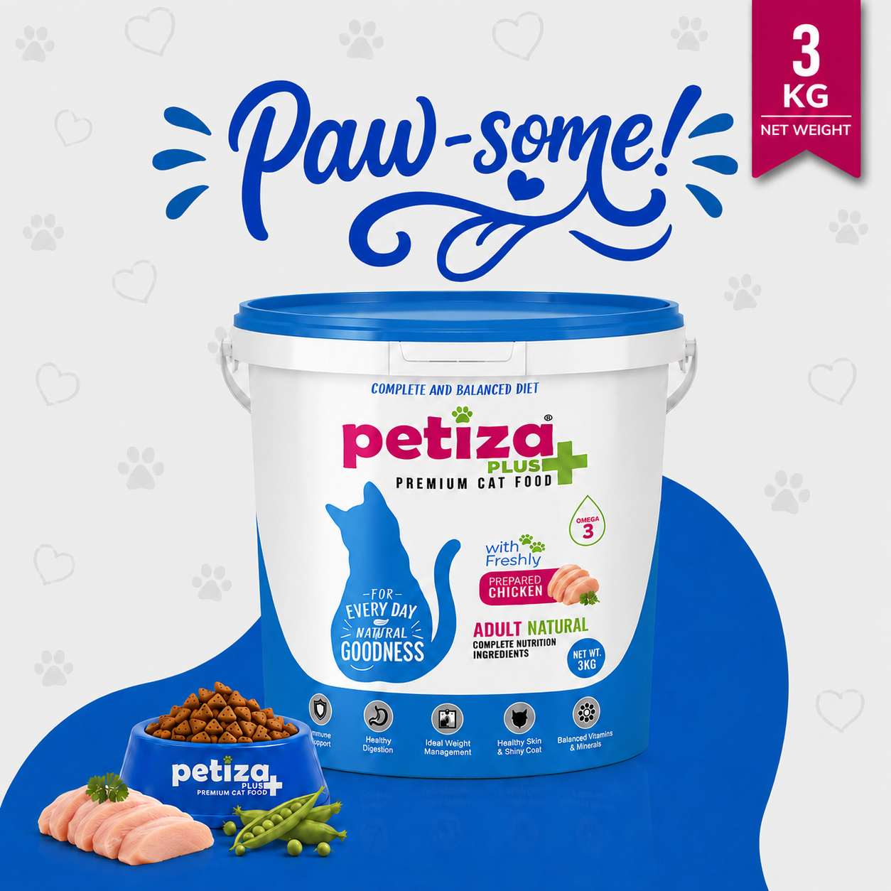 Petiza Plus Premium Cat Food Chicken Flavor 3kg Bucket My Store